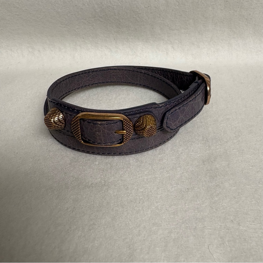 BALENCIAGA Triple Wrap Blue Leather Arena Bracelet Rose Gold Hardware